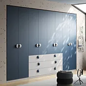 Armadio 8 ante con cassetti, Bianco opaco e Blu navy, L.369