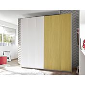 Set zona notte con Armadio Vertigo, Comò e Coppia Comodini, Bianco opaco e Giallo