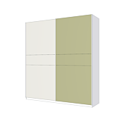 Armadio 2 ante scorrevoli, Bianco opaco, Gesso e Pistacchio, L.220