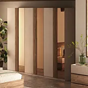 Armadio battente 6 ante con specchi, Cashmere e Noce caramello, L.273 H.240