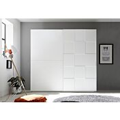 Armadio moderno 2 ante scorrevoli con forme geometriche, 220x210, bianco opaco