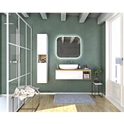 Mobile da bagno sospeso con lavabo in appoggio, finitura Bianco opaco e Rovere