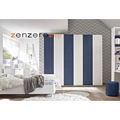 Cameretta moderna con letto imbottito e armadio vertigo blu