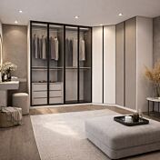 Armadio 6 ante ad angolo con vetro fumè, Cashmere