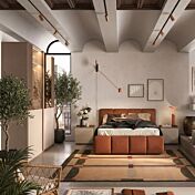 Camera matrimoniale con letto imbottito Terracotta, Cashmere e Noce caramello