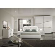 Comodino stile contemporaneo con 2 cassetti, bianco con inserti floreali