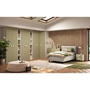Cameretta ragazzi con letto contenitore bouclè, Pistacchio e Bianco opaco