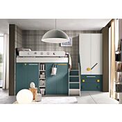 cameretta Letto castello con cabina armadio Tommy in Nebbia e Salvia