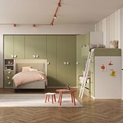 Cameretta angolare ragazzi, Verde Pistacchio e Bianco opaco