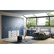 Cameretta ragazzi con armadio, letto e comodino, Bianco opaco e Blu navy