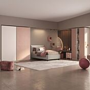 Cameretta ragazze con letto contenitore Beige, finitura Flamingo e Bianco