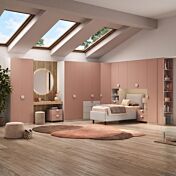 Cameretta a ponte angolare con letto singolo contenitore, Flamingo e Bianco