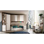 Divano letto cassettoni per camerette, finitura Bianco e Olmo natura