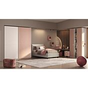 Cameretta ragazze con letto contenitore Beige, Flamingo e Bianco