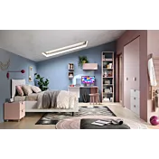 Cameretta ragazza con armadio, letto contenitore e comodino, Bianco opaco e Flamingo