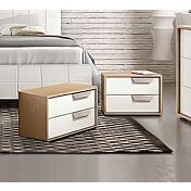 Coppia di comodini moderni, 2 cassetti, finitura Rovere Samoa e Bianco Frassino