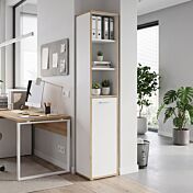 Armadietto libreria stretto, 45x227x42 h cm, Bianco e Rovere Artisan