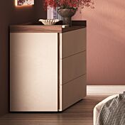 Comò 3 cassetti moderno, finitura Cashmere e Noce caramello