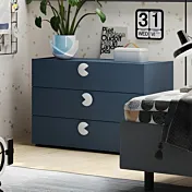 Comò 3 cassetti per camerette, Blu navy, L.110