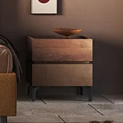 Camera matrimoniale con letto boucle Senape, finitura Bronzo e Mercure