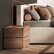 Comodino a 2 cassetti, finitura Mercure e Onice beige, L.55