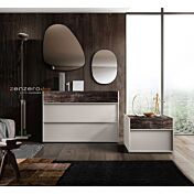Comò bicolor Bali in finitura  Grigio seta e Legno bruciato