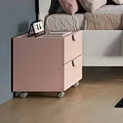 Comodino 2 cassetti con ruote, finitura Flamingo