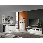 Soggiorno moderno composto da 2 madie e un portv Tv in finitura bianco e Cemento