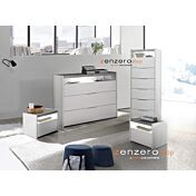 Set Comò, Settimino e 2 Comodini con guide ammortizzate in finitura bianco opaco e Beton