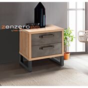 Comodino Industry con 2 cassetti in finitura Rovere e Grigio smoke