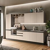 Cucina lineare Olmo natura e Orzo, L.360 cm, Made in Italy