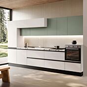 Cucina bloccata lineare, Bianco e Agave, L.360