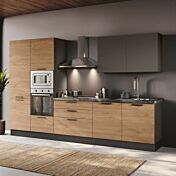 Cucina lineare Made in Italy, L.330, Noce biondo e Grigio cenere