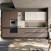 Cucina lineare Bronzo e Bianco altea, maniglie a gola, L.360, Made in Italy