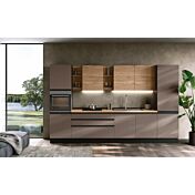 Cucina moderna bloccata lineare, L.360, Bronzo e Noce biondo