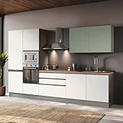 Cucina lineare Bianco opaco, Agave e Noce biondo, L.330