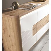 Madia 2 ante e 3 cassetti, bianco laccato e rovere wellington, made in Italy