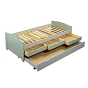 Divano letto con cassetti, secondo letto estraibile, Grigio chiaro e Salvia conveniente