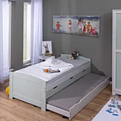 Divano letto con cassetti, secondo letto estraibile, Grigio chiaro e Salvia in offerta