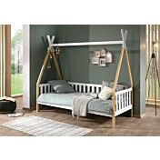 Divano letto  montessoriano per camerette in Pino naturale e Bianco laccato