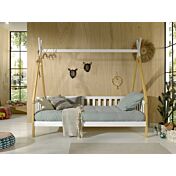 Divano letto  montessoriano per camerette in Pino naturale e Bianco laccato