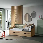 Divano letto con secondo estraibile, Rovere nordico e Agave, L.199