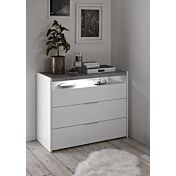 Set Comò, Settimino e 2 Comodini con guide ammortizzate in finitura bianco opaco e Beton
