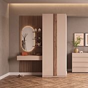 Ingresso con boiserie e armadio, Noce caramello e Cashmere