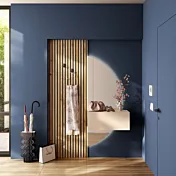 Ingresso moderno con boiserie cannettata, specchio e ribalta sospesa, Cashmere e Cadiz cannettato L.138 H.240 P.35