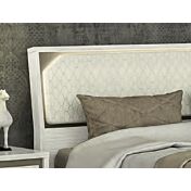 Letto matrimoniale moderno, Olmo Bianco con dettagli visone, Made in Italy