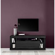 Salotto di design composto da porta TV e libreria colonna 2 ante, finitura Nero frassinato