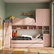 Letto soppalco cameretta, Bianco opaco e Flamingo, L.290