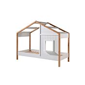 Lettino montessoriano a casetta per bambini, Bianco e Rovere naturale