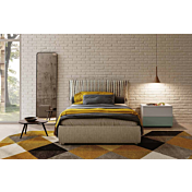 Cameretta 1 piazza e mezza, finitura Agave e Grigio seta, letto imbottito
